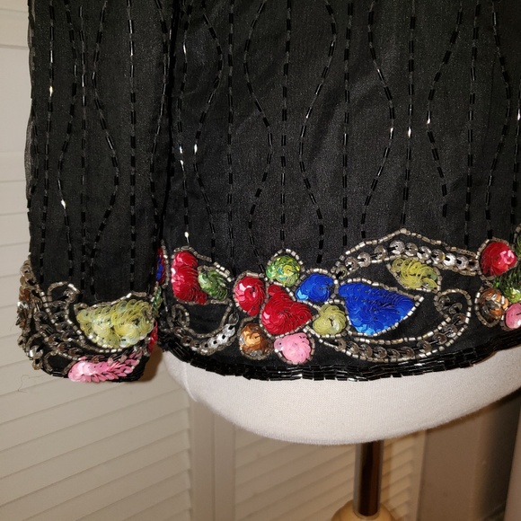 FELICITY Vintage Beaded Silk Evening Jacket. S/P - Picture 7 of 8